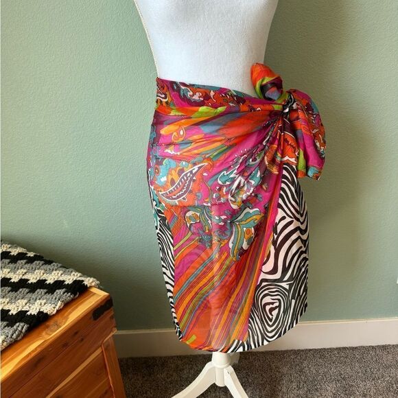 Beautiful Soft Vibrant Color Scarf/Shawl/Swimsuit Cover 39x80” Zebra Print Neon - Picture 3 of 8